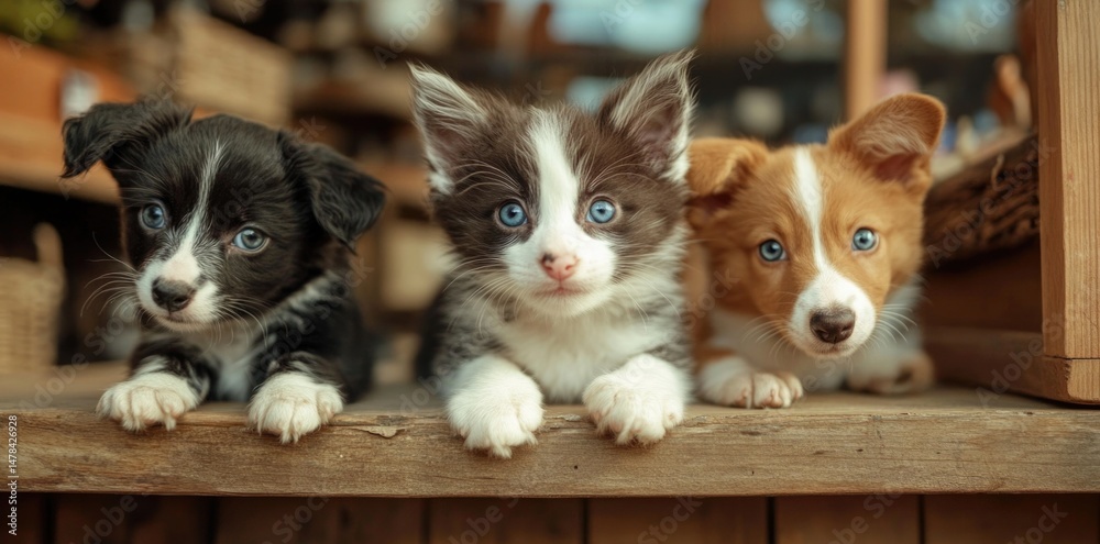 Obraz premium Playful puppy and kitten: adorable pet, furry companion, joyful moment, cute creature, little friend, domestic animal, loving bond, playful energy, charming pet, heartwarming interaction.