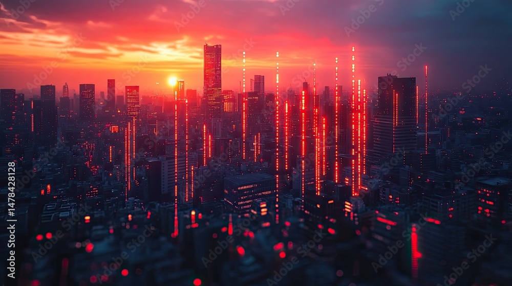 Fototapeta premium Urban Sunset, Abstract Cityscape