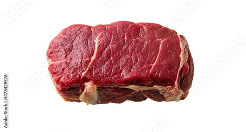A raw piece of meat with visible marbling and fat on a transparent background ready for cooking or grilling