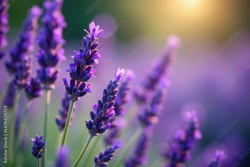 Obraz premium Close-up of vibrant purple lavender flowers in full bloom Relaxing, fragrant, calming, natural , blossom, flowers
