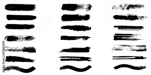 Marker hand-drawn line border set and scribble design elements. Lines hand drawn paint brush stroke. Vector set isolated on white. Hand drawn scribble. Black ink brush art. Eps 10.