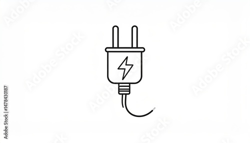 Minimal Line Drawing of Power Plug with Lightning Symbol – Energy, Electricity, and Modern Connection Concept

