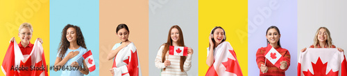 Set of young women with fla...