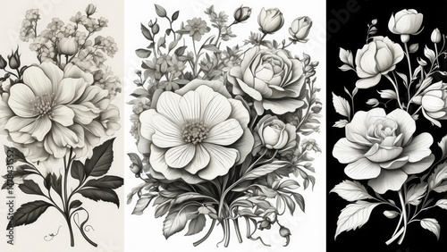 "Collection of Various Floral Linens on a White Background"