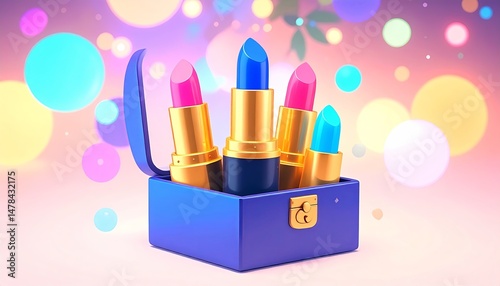 Vintage Lipstick Collection in Floral Box on White Vanity Table

