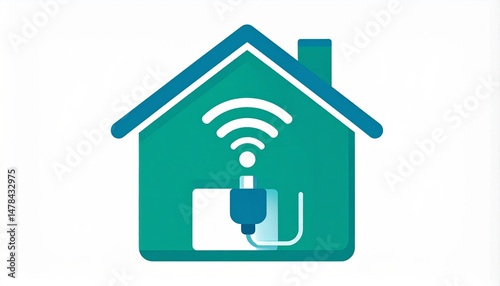 Smart Home Internet Connection Symbol with Router and Wi-Fi Signal Inside House Icon

