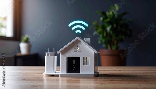 Smart Home Internet Connection Symbol with Router and Wi-Fi Signal Inside House Icon

