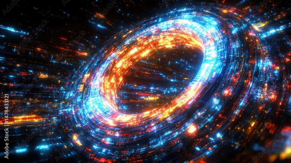 Obraz premium Dynamic swirling ring of vibrant energy. Particles of light and color create a mesmerizing vortex