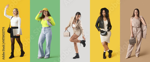Set of stylish women with b...