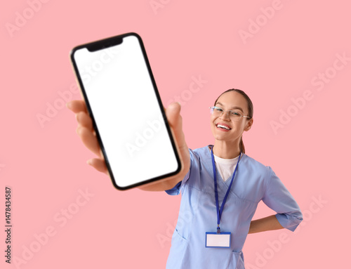 Female doctor with blank mo...