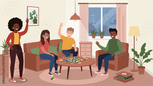 Diverse Friends group Enjoying a Board Game at Home