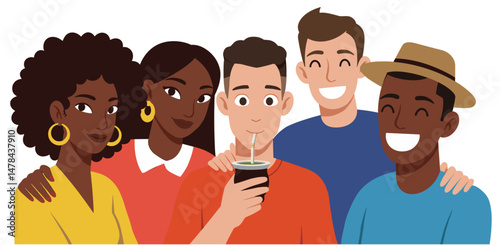 Diverse Multiethnic Friends Sharing Mate Drinks together