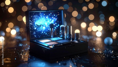 Futuristic Makeup Set with Galaxy-Inspired Design – Sparkling Nighttime Beauty Concept

