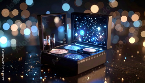 Futuristic Makeup Set with Galaxy-Inspired Design – Sparkling Nighttime Beauty Concept

