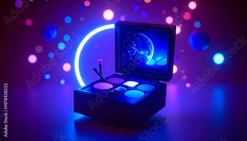 Futuristic Makeup Set with Galaxy-Inspired Design – Sparkling Nighttime Beauty Concept

