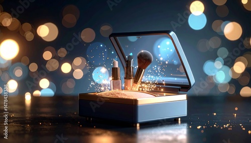 Futuristic Makeup Set with Galaxy-Inspired Design – Sparkling Nighttime Beauty Concept

