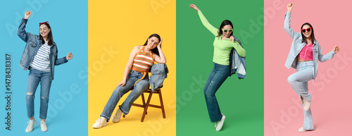 Set of stylish young woman ...