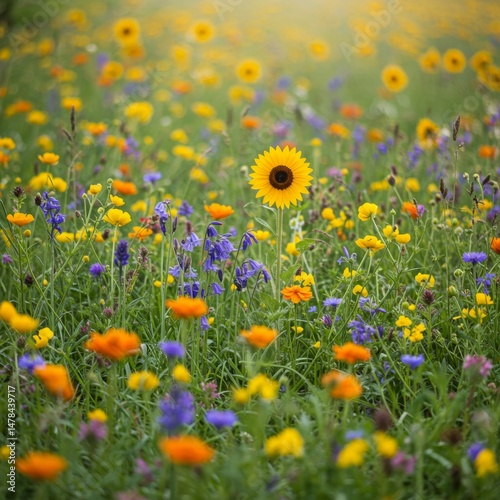 Vibrant Wildflower Meadow with Sunflowers