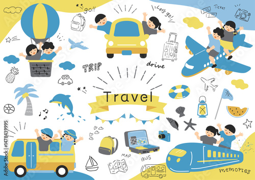 乗り物で旅行を楽しむ子供たち