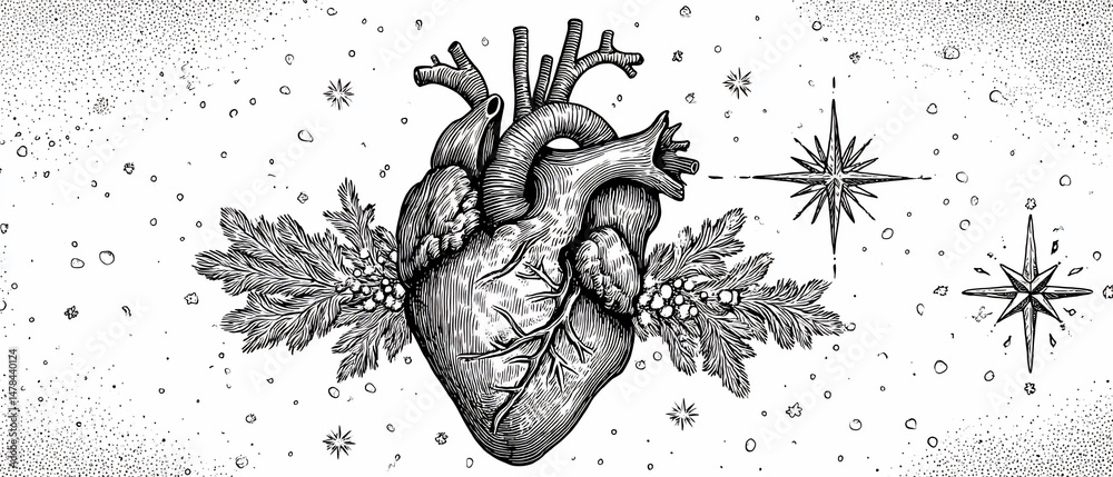 custom made wallpaper toronto digitalAnatomical heart entwined with celestial botanicals