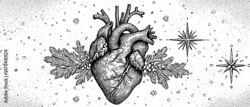 Wallpaper Mural Anatomical heart entwined with celestial botanicals Torontodigital.ca