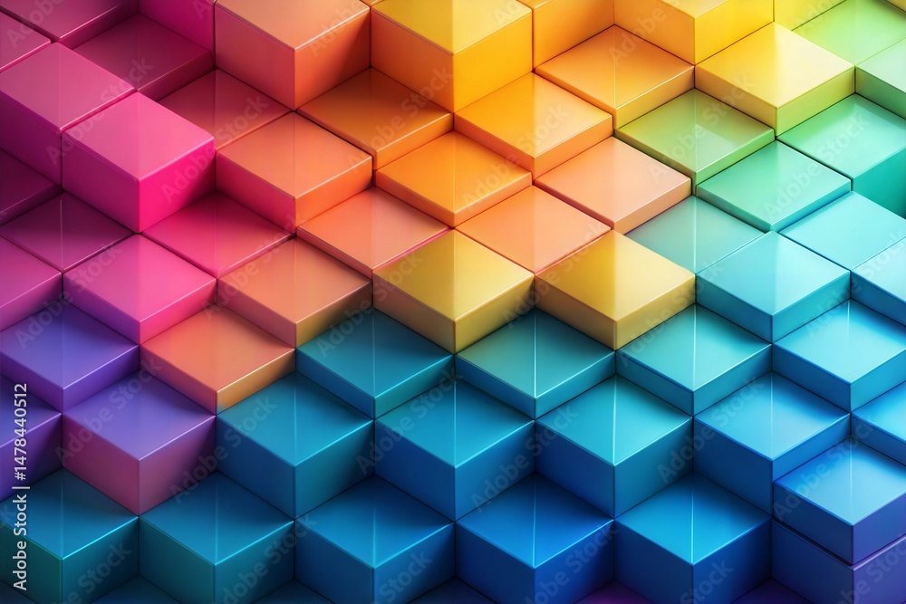 Obraz premium Arrangement of vibrant rainbow 3D cubes in abstract geometric background