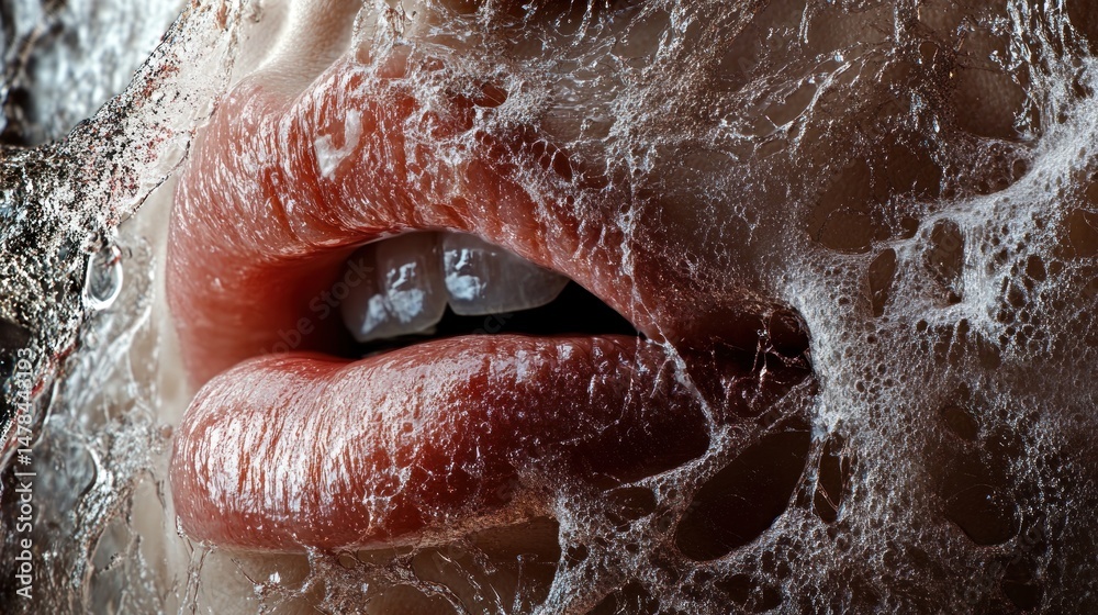 Fototapeta premium Close-up of Red Lips Partially Covered by Water