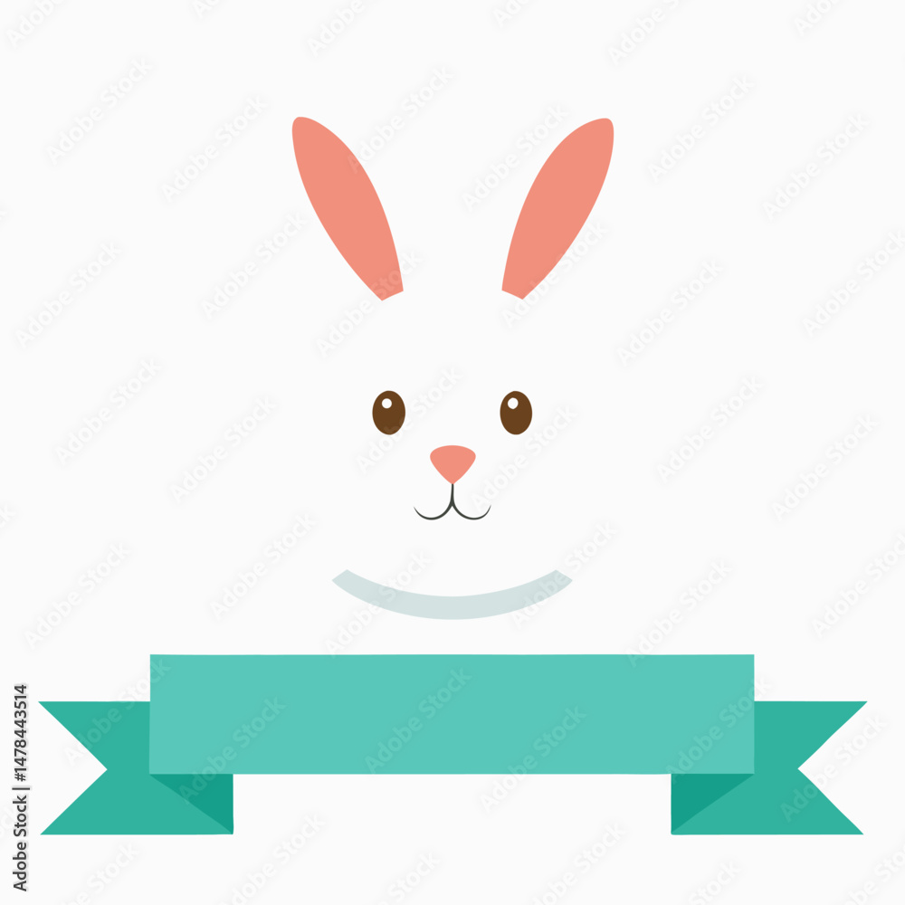 Obraz premium Easter cute bunny banner in minimal flat design vector on white background.