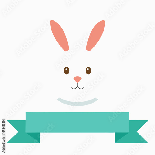 Easter cute bunny banner in minimal flat design vector on white background.