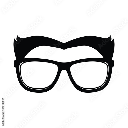 Illustration of hipster nerd style black glasses silhouette isolated 
