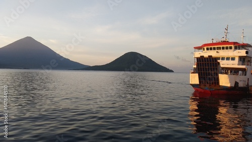view of the ship in ternate harbour at the dawn 