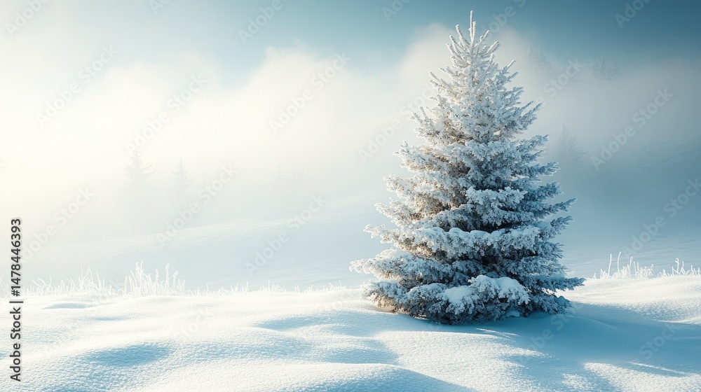 Fototapeta premium Frosted Fir in a Snowy Landscape