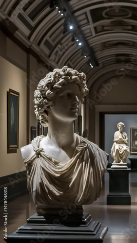 Museum Bust: Capturing the essence of classical artistry, a detailed shot presents a marble bust within an elegantly lit museum setting.