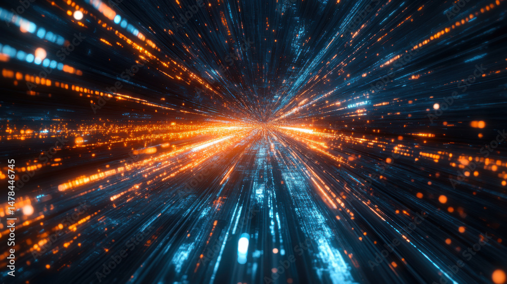 Fototapeta premium Technology screen with abstract high speed technology POV motion blur