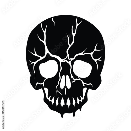 skull with cracks slime on white