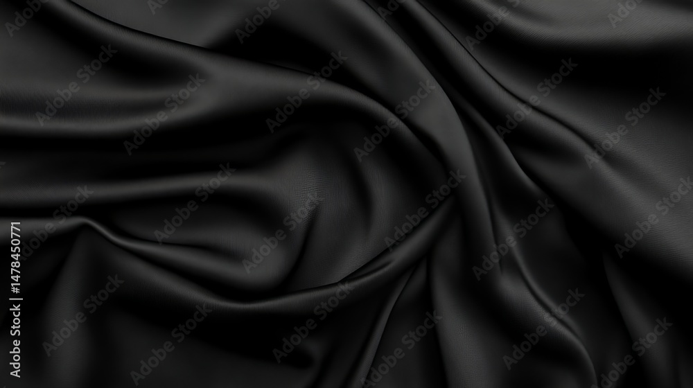 Fototapeta premium Elegant Black Silk Fabric Draped Texture Background Rich Dark Smooth Luxurious Shiny Soft Textile Material Design Element Photography Studio Shot art 