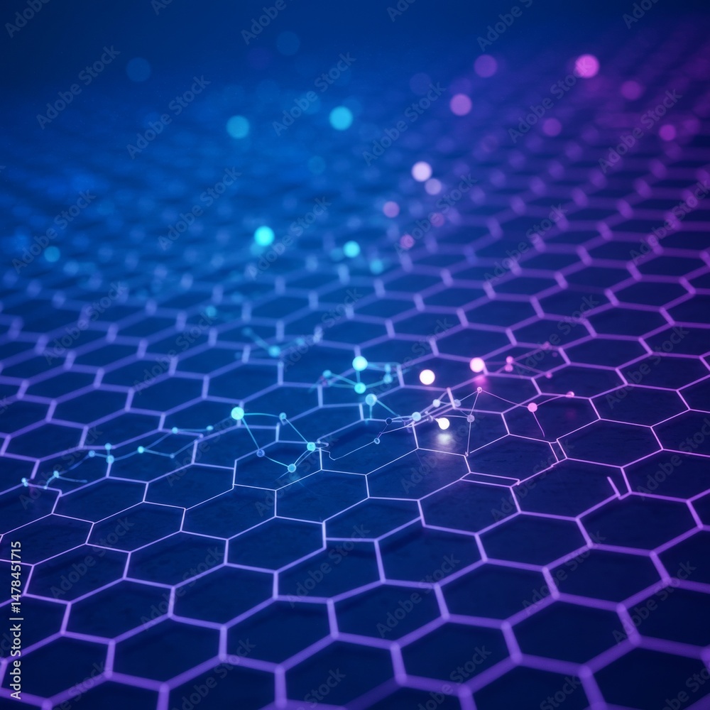Naklejka premium Abstract Network Hexagon Pattern with Blue Purple Gradient