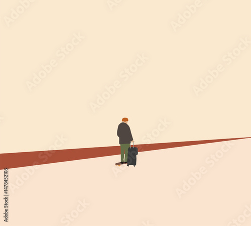 Man pulling luggage while riding on skateboard. Eco transportation in urban city. Outdoor lifestyle.  