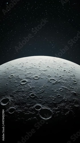 Lunar Surface: A striking view of the moon's pockmarked surface, a testament to cosmic collisions, framed against a deep, star-studded sky, inviting viewers to ponder the mysteries of space.