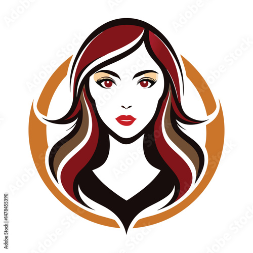 women long hair style icon, logo women face vector.