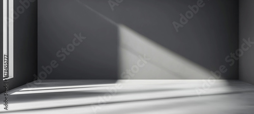 Empty room gray walls sunlight window wall floor light