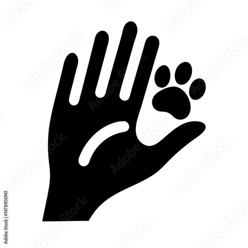 Hand holding paw silhouette on transparent background for web and graphic design