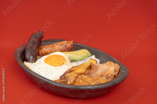 Paisa tray the most representative dish of Colombia and the emblem of Antioquia gastronomy