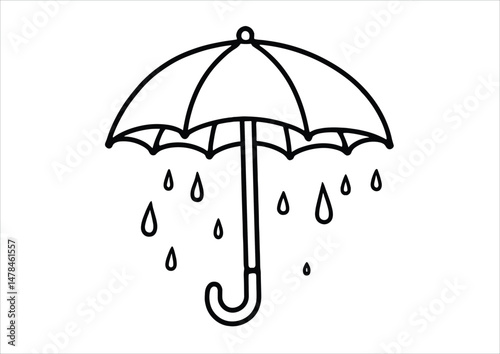 Umbrella with Raindrops A4 Coloring Page – Printable Black and White Artwork for Kids