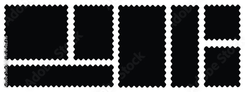 Rectangle shape frame with zigzag edge. Zigzag edge frame. Different size frames. Zigzag shape. scallop edge shape. Set of jagged rectangle, square shape element. set of various sizes, shapes frame.