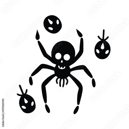 spider juggling skulls slime on white