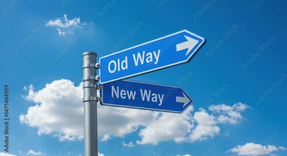 Obraz premium Old vs New: Navigating Change - Choose Your Path, Embrace the Future! Signs, Decisions, & Transformation Ahead!