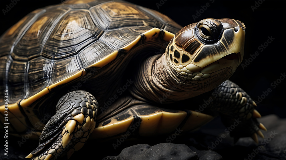 Obraz premium Close up portrait of a detailed turtle showcasing its textured shell and features.