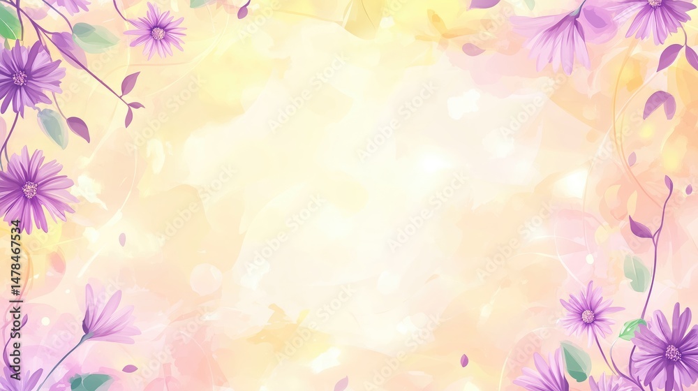 Obraz premium Delicate Floral Illustration with Pastel Yellow and Pink Hues, Perfect for Springtime Designs and Elegant Backgrounds