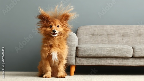 Dog Sitting, Fluffy Fur, Interior